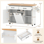 Mobile Kitchen Island Table with Trash Bag Storage for Dining Room or Kitchen - White or Black Wood