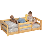 Crib Size Wooden Floor Bed Frame with Rails for Toddlers Age 1–3