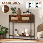 Rattan Console Table Boho Entryway Table with 2 Rattan Drawers and Open Storage Shelf