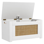 Kids Rattan Toy Storage Box with Flip Top Lid and Safety Hinge Handles-White