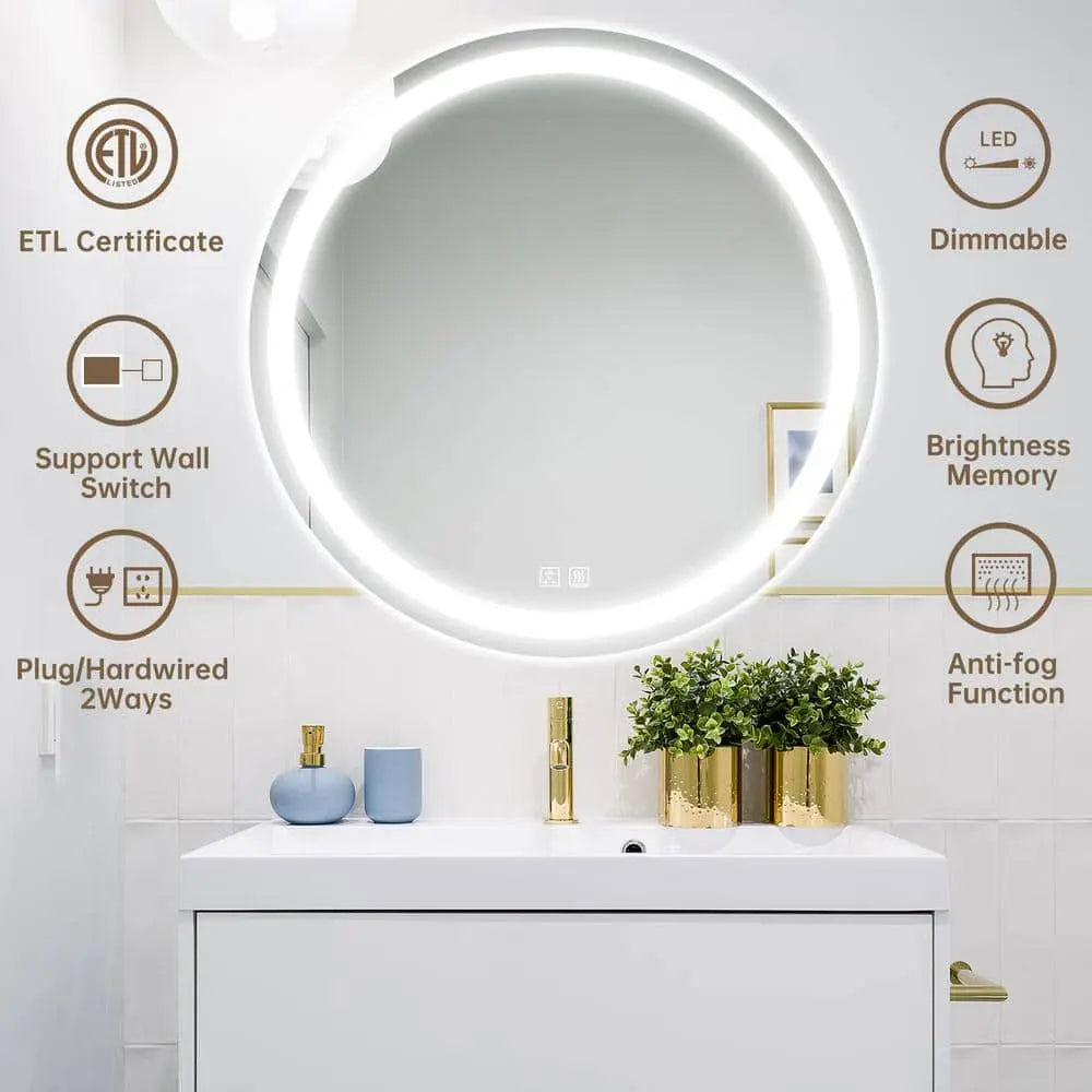 Round LED Mirror Bathroom Vanity Mirror With Dimmable Lights Various Sizes
