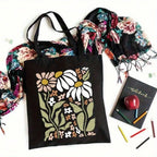 Boho Floral Print Reusable Canvas Tote Bag