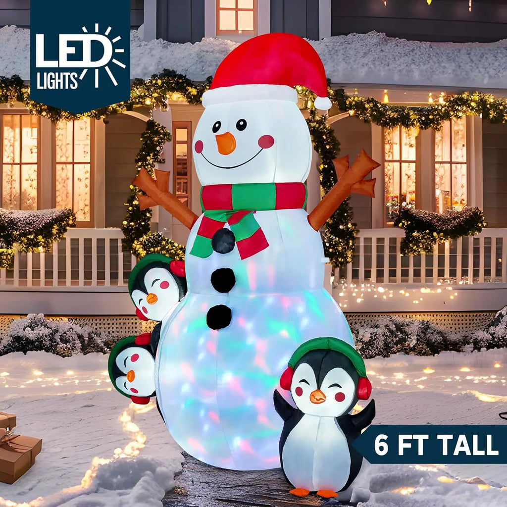 Snowman & Penguin Inflatable Decoration W/ LEDs