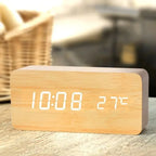 Wooden Digital Alarm Clock, With Temperature
