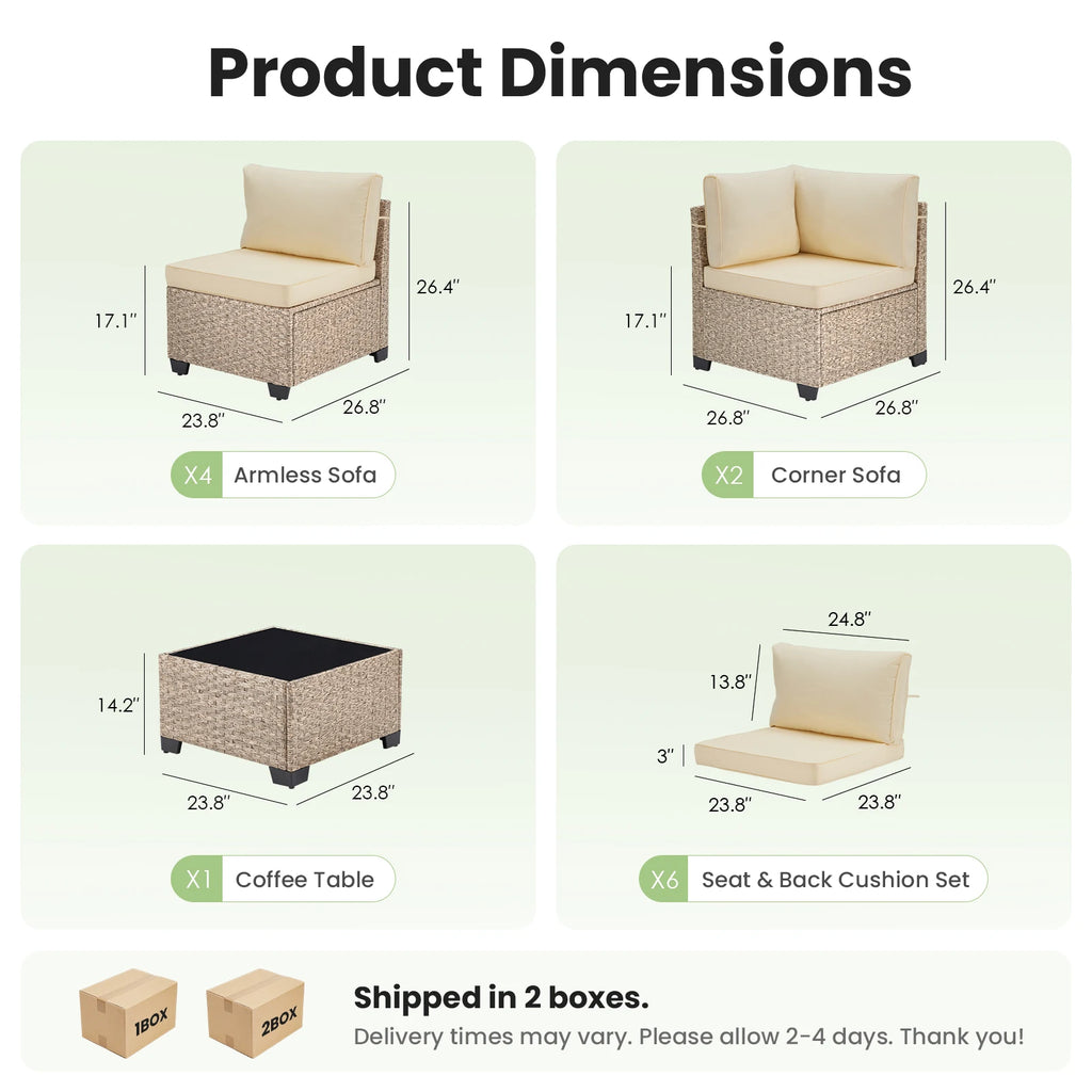 7-Piece Patio Rattan Set with Tempered Glass Table