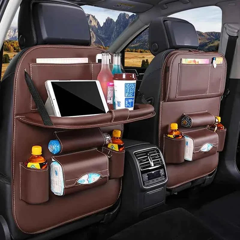 Back Seat Organizer with Foldable Table Tray Tablet Holder Tissue Box