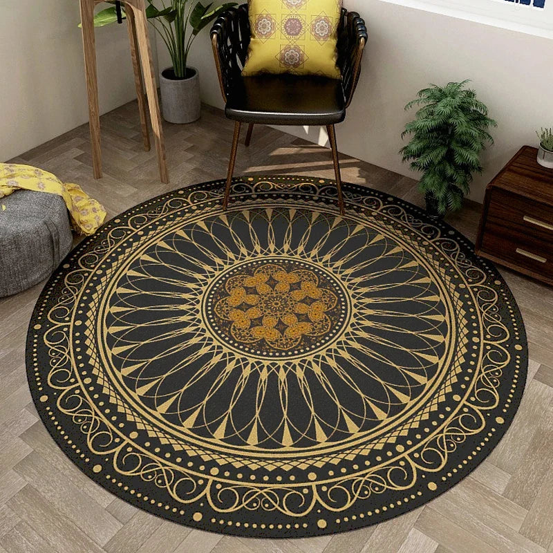 VIKAMA Round Rug Premium Ethnic Vintage Persian Bohemian Living Room Bedroom Rocking Chair Floor Mat Home Decor