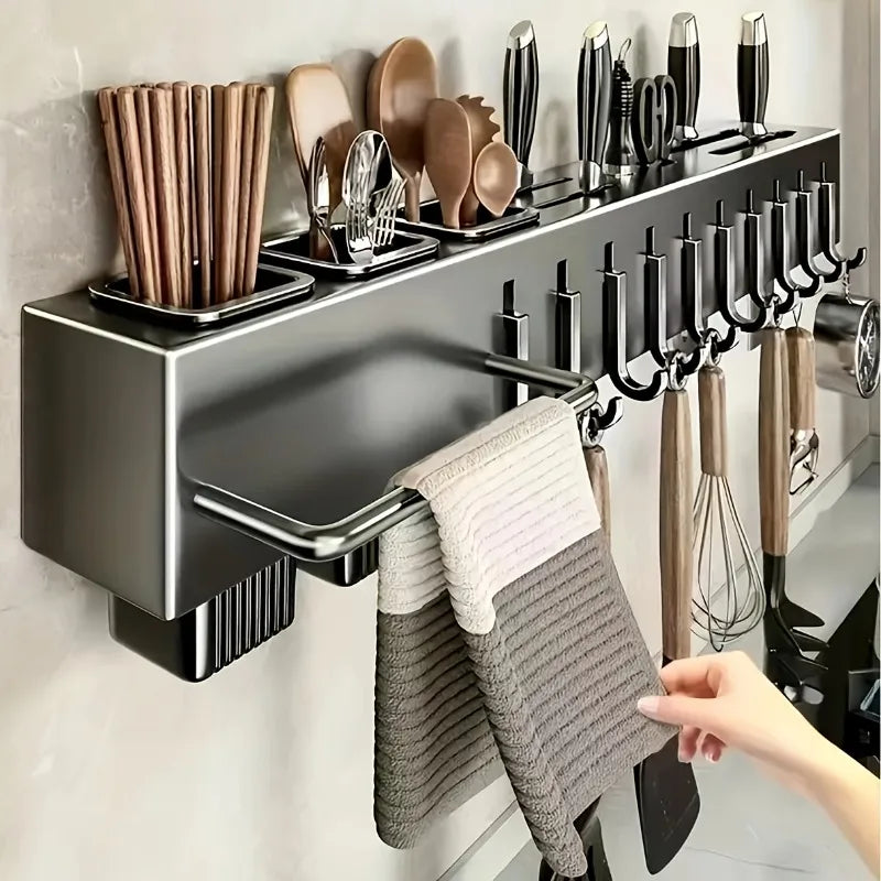 Wall-Mounted Carbon Steel Kitchen Organizer & Knife Storage