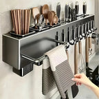 Wall-Mounted Carbon Steel Kitchen Organizer & Knife Storage