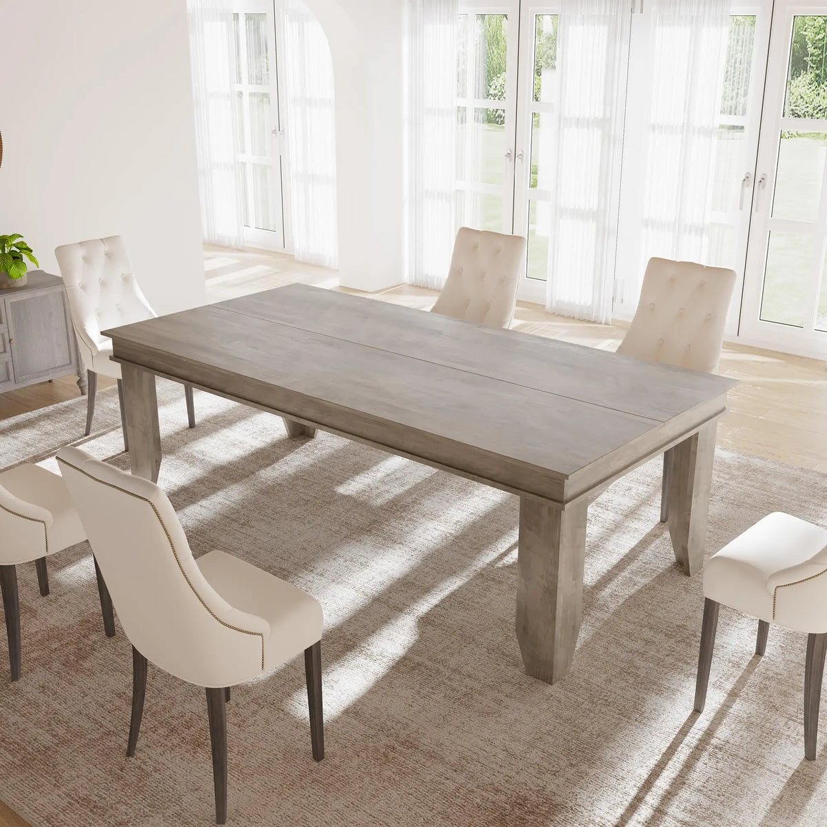 Farmhouse Wooden Dining Table For 4-6