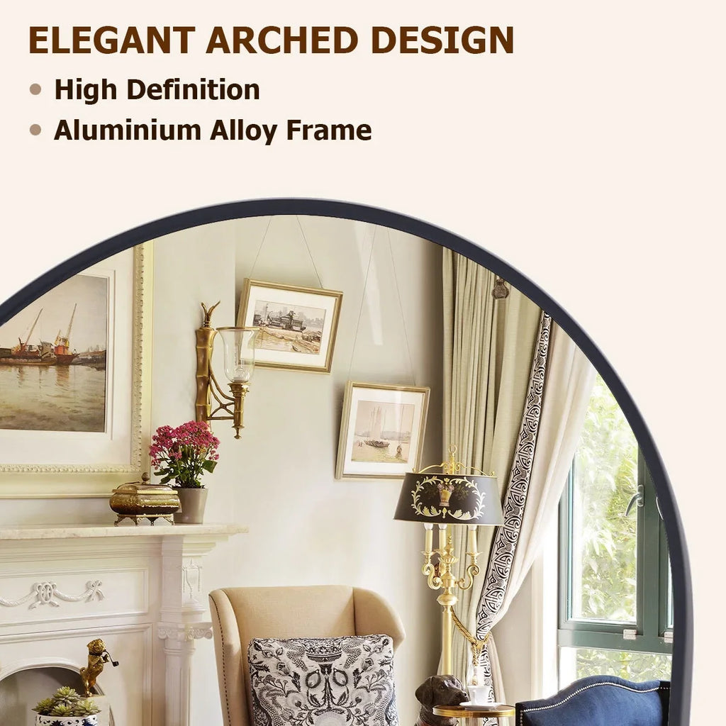 59x16" 64x21" 71x26" Black Arched Full-Length Mirror