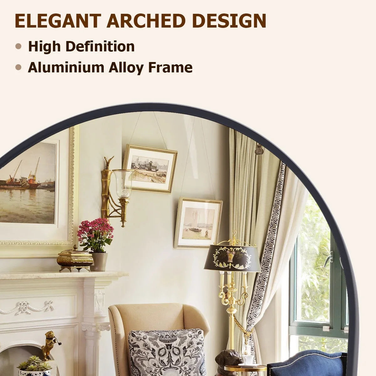 59x16" 64x21" 71x26" Black Arched Full-Length Mirror