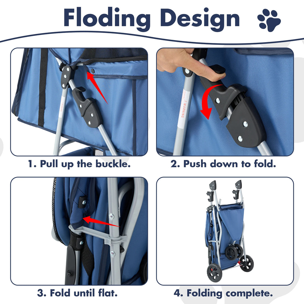 Foldable Pet Stroller For Dogs & Cats