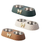 Pet Supplies Bow-tie Bowknot Cats Food Bowl PP Base Dog Bowl Stainless Steel Double Pet Accessories Feeding Drinking Double Bowl
