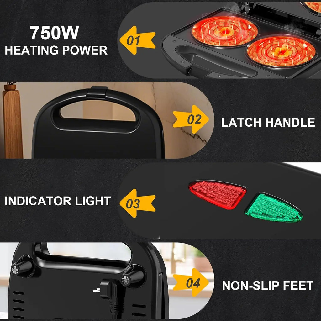 3-in-1 Sandwich Maker, Panini Press, Waffle Maker