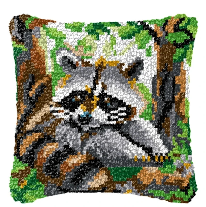 Cunning Fox Smyrna Buttons Package Latch Hook Pillow Kit Bunny Embroidery Design Plush Animal Canvas Craft for Home Decor Gifts