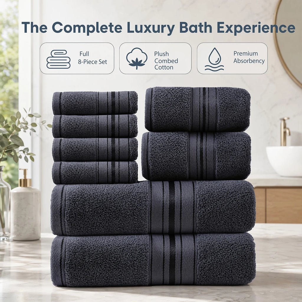 8 Piece Luxury Towel Set – 100% Ring Spun Cotton