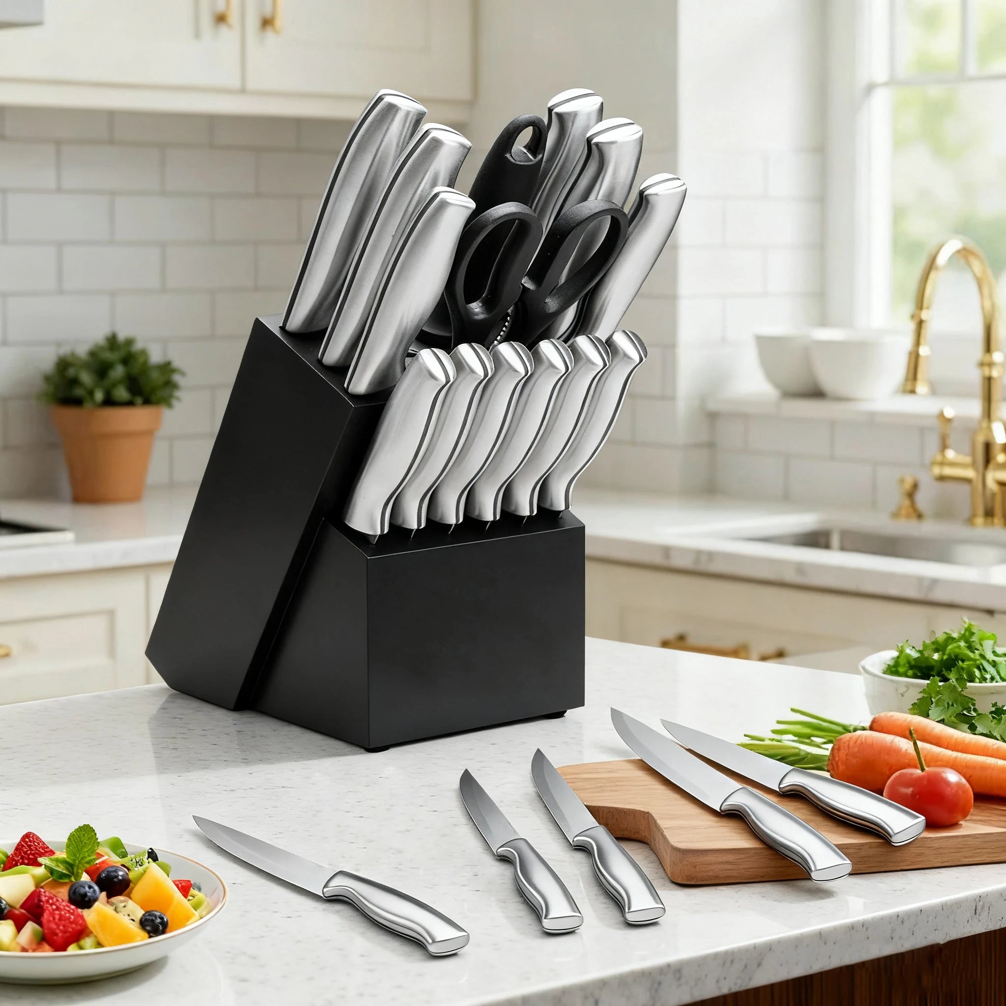 15Pcs Full Stainless Steel Kitchen Knife Set
