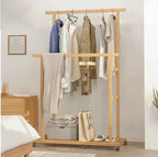 Bamboo Garment Rack with Storage Shelves Coat Rack