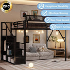 Queen Loft Bed Frame, Stairs/Storage/Wardrobe/Bedside Shelf