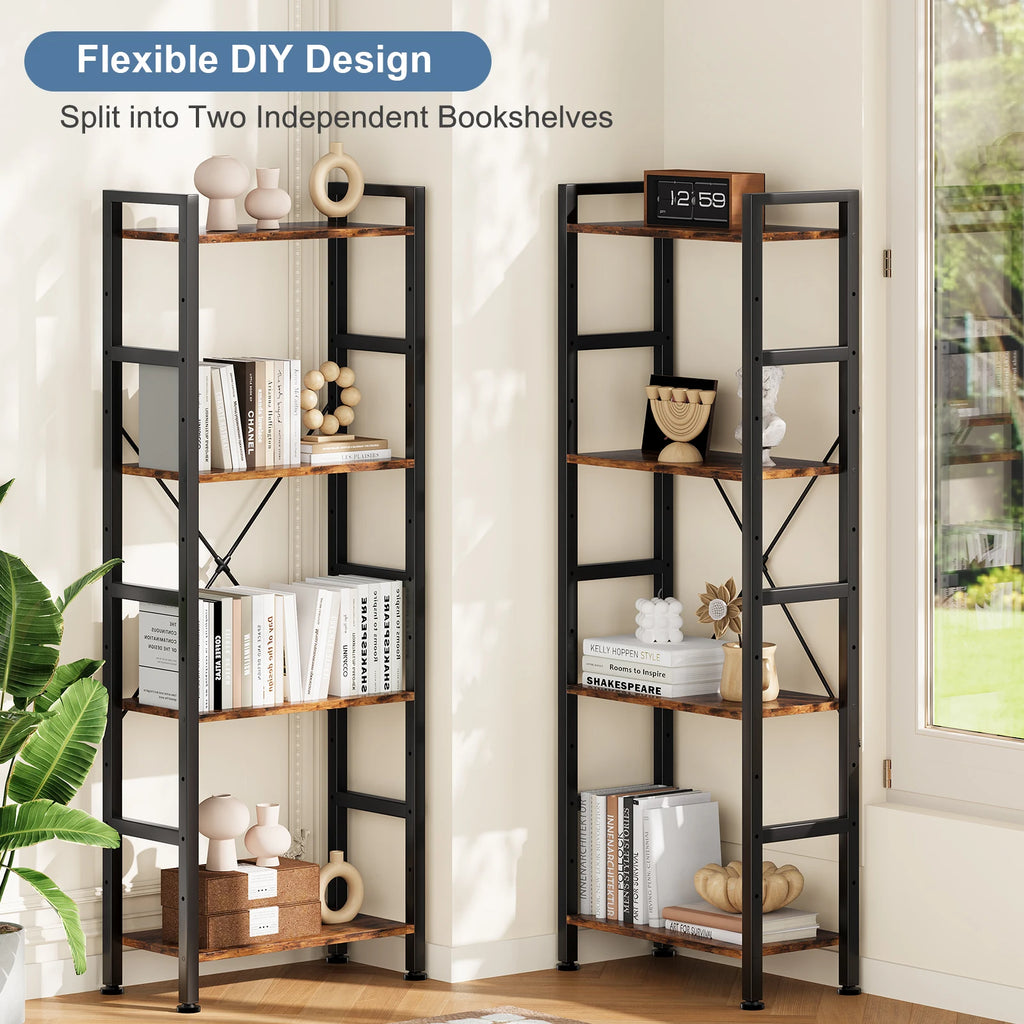 4-Tier Wide Display Bookshelf With Storage, Adjustable