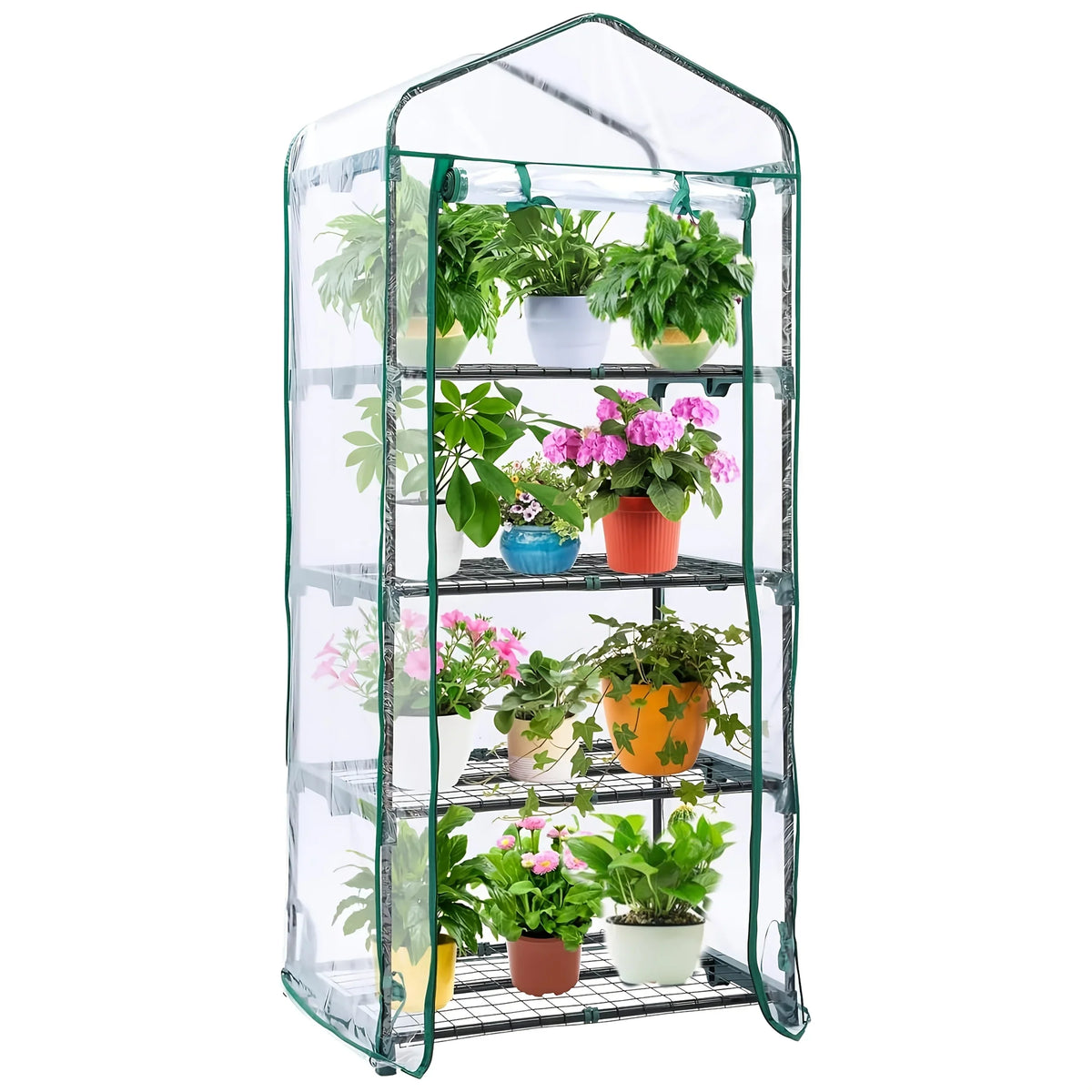 4 Tier Mini Greenhouse, Portable Greenhouse with Rust-Resistant Frame and PVC Cover for Winter Garden Patio Backyard Porch