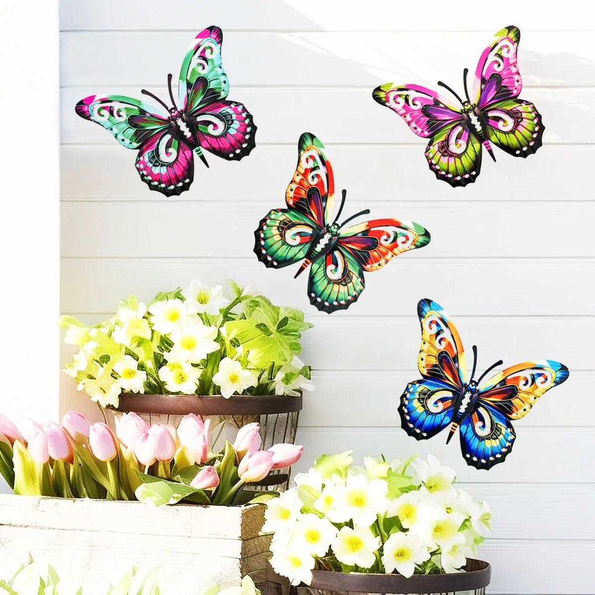 Metal Art Butterfly Wall Decor Colorful Iron Art Butterfly Sculptures Butterfly Hanging Ornament for Outdoor Home Yard Garden