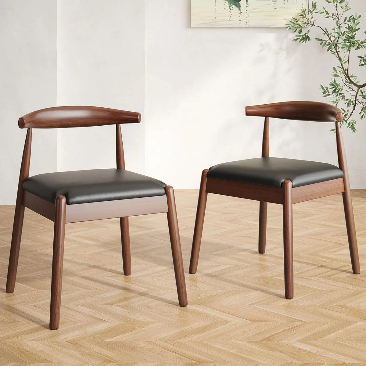 Mid-Century Modern Solid Wood Dining Chairs Set of 2