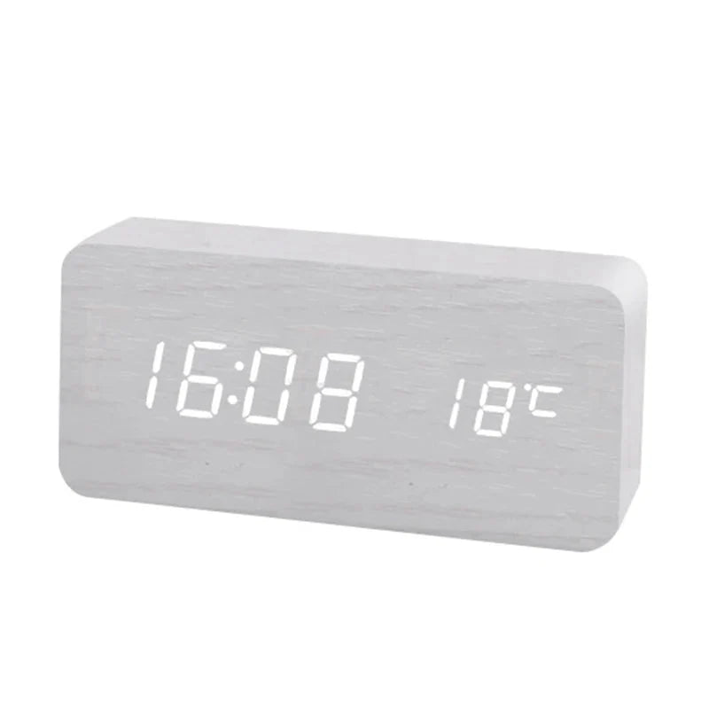 Wooden Digital Alarm Clock, With Temperature