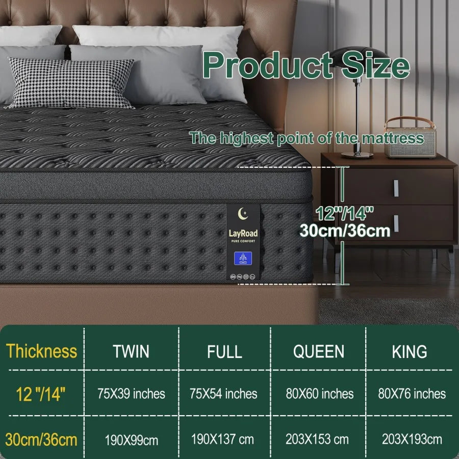 12/14Inch Memory Foam Spring Mattress Single/Double/Queen/King