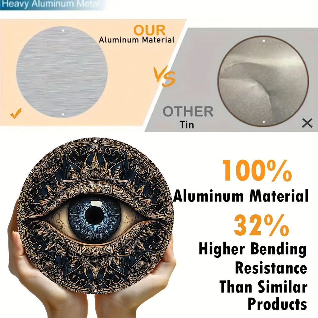 Evil Eye 8x8" Round Aluminum Wall Art - Versatile Home Decor for Living Room, Bathroom & More