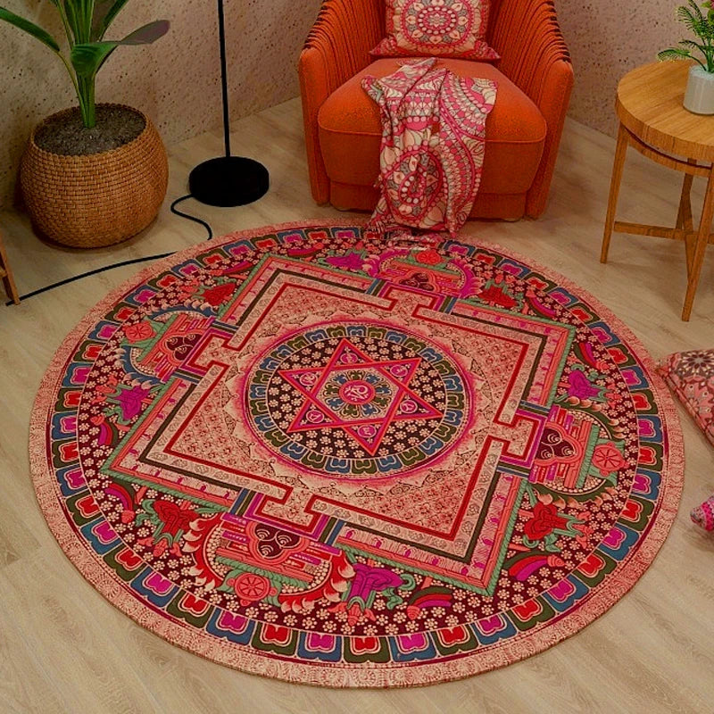 VIKAMA Round Rug Premium Ethnic Vintage Persian Bohemian Living Room Bedroom Rocking Chair Floor Mat Home Decor