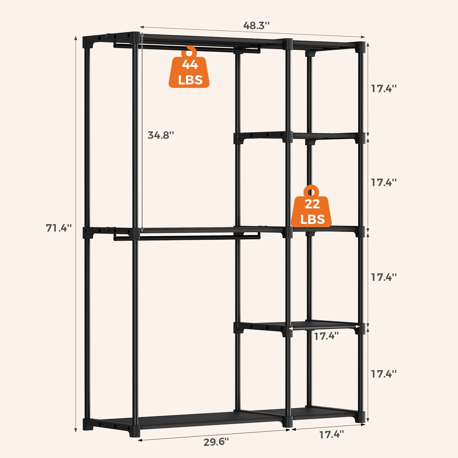 Portable Wardrobe Closet With Hanging Rods, Shelves