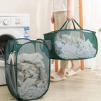 Grey 1PC Horizontal Foldable Laundry Basket Mesh Cloth Breathable Laundry Hamper Home Accessories Large Capacity Storage Baskets