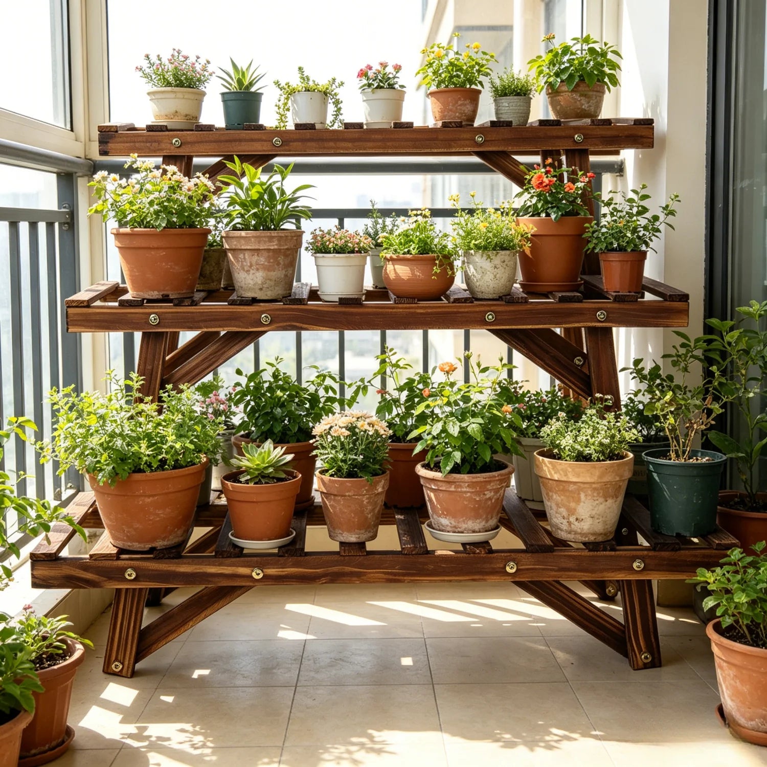 3-Tier Ladder Shelf Wood Plant Stand