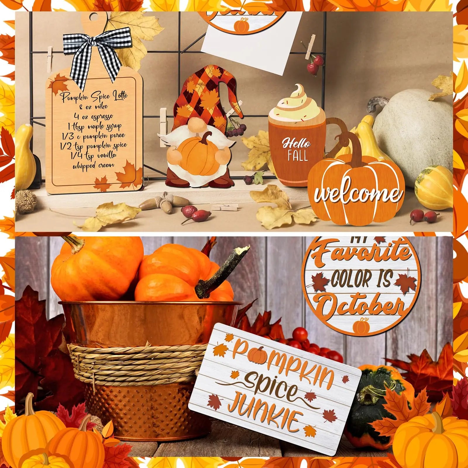 15 Pcs Fall Tiered Tray Decor Set