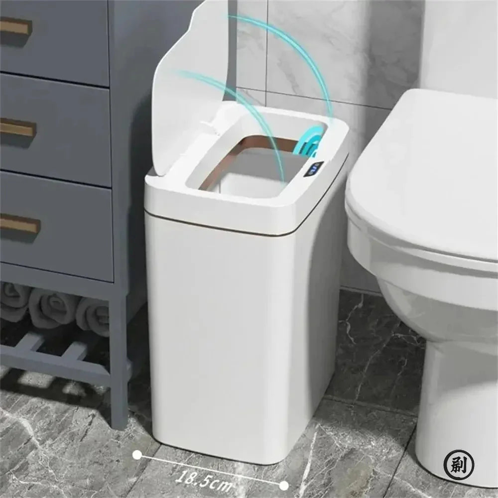 Smart Bathroom Trash Can Automatic Bagging Electronic Trash Can White Touchless Narrow Smart Sensor Garbage Bin Smart Home 4 Gallon(15L)