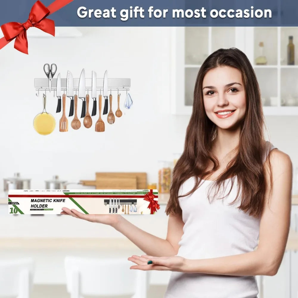 17" Magnetic Knife Holder With 10 Hooks