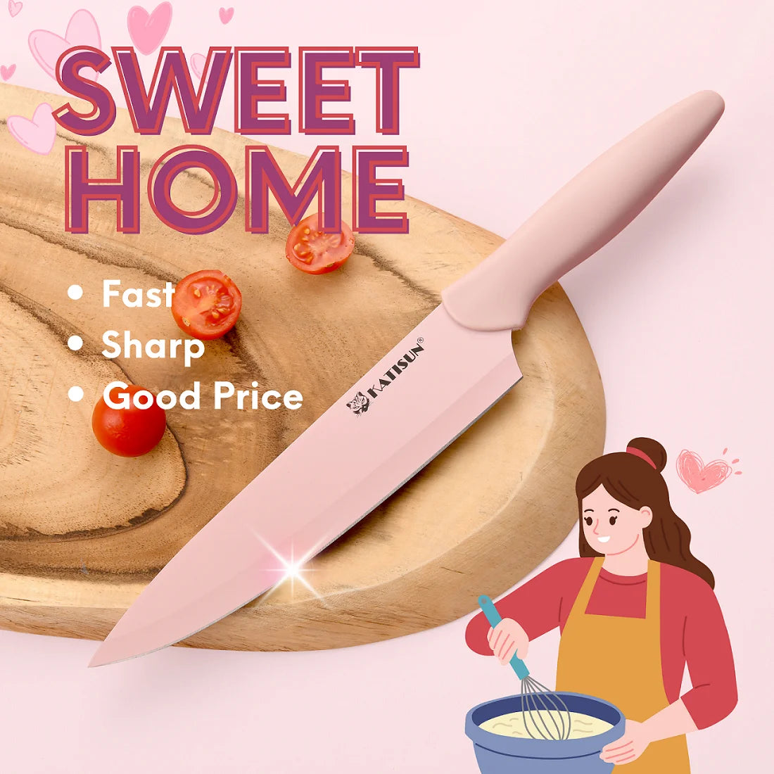 14-Pcs Titanium Coated Pink Kitchen Knife Set
