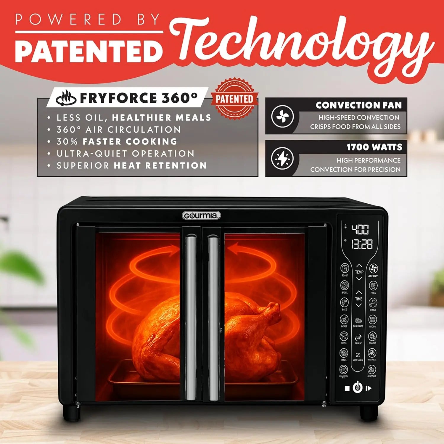 Gourmia French-Door Air Fryer, Convection Oven – 25 Qt
