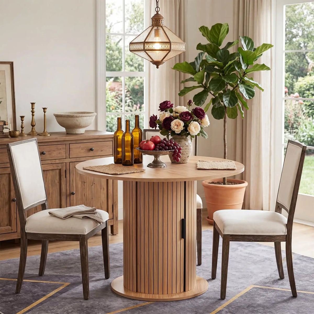 Round Dining Table For 2-4 With Center Storage