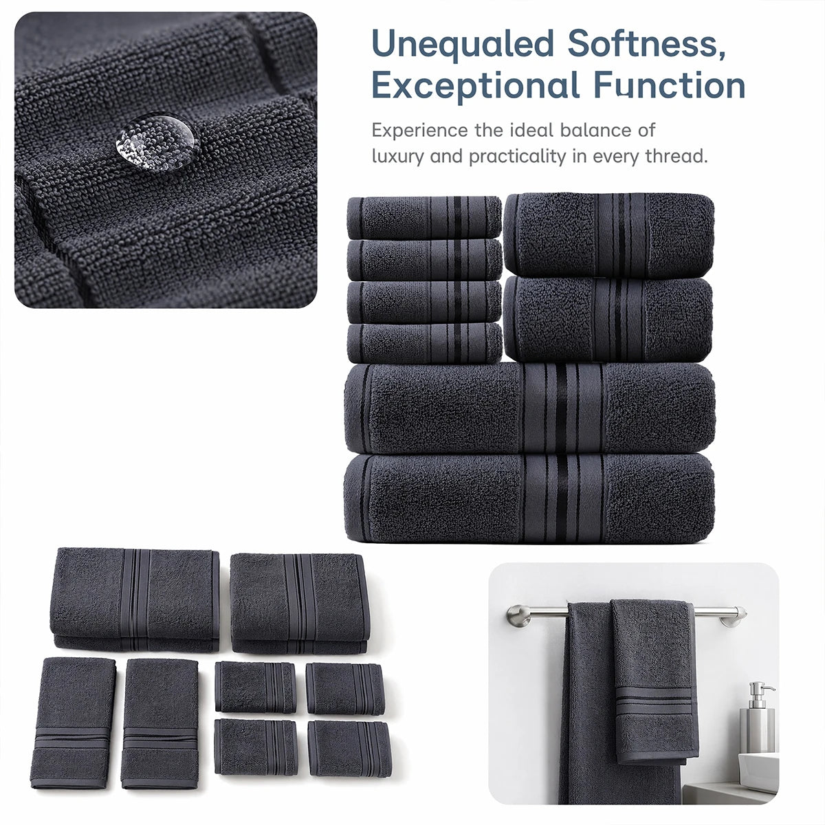 8 Piece Luxury Towel Set – 100% Ring Spun Cotton