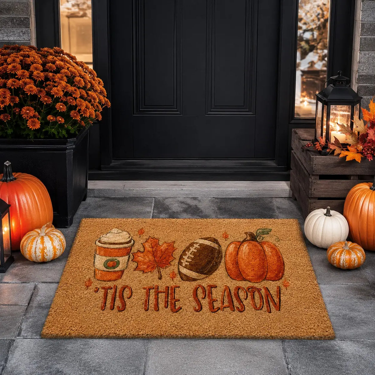 Coffee Pumpkin Leaf Football Coir Welcome Mat