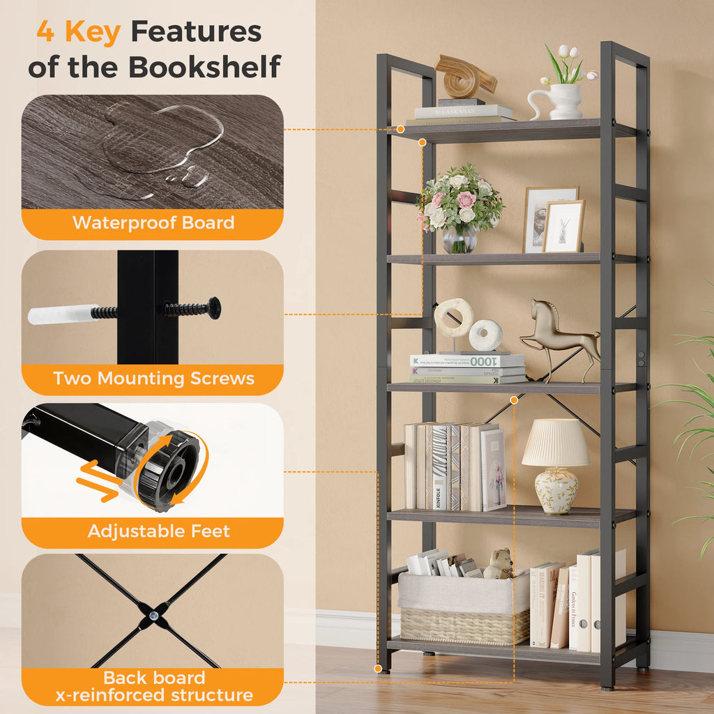 Standing 5 Tier Display Wooden Bookshelf