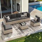 7-Piece Patio Rattan Set with Tempered Glass Table