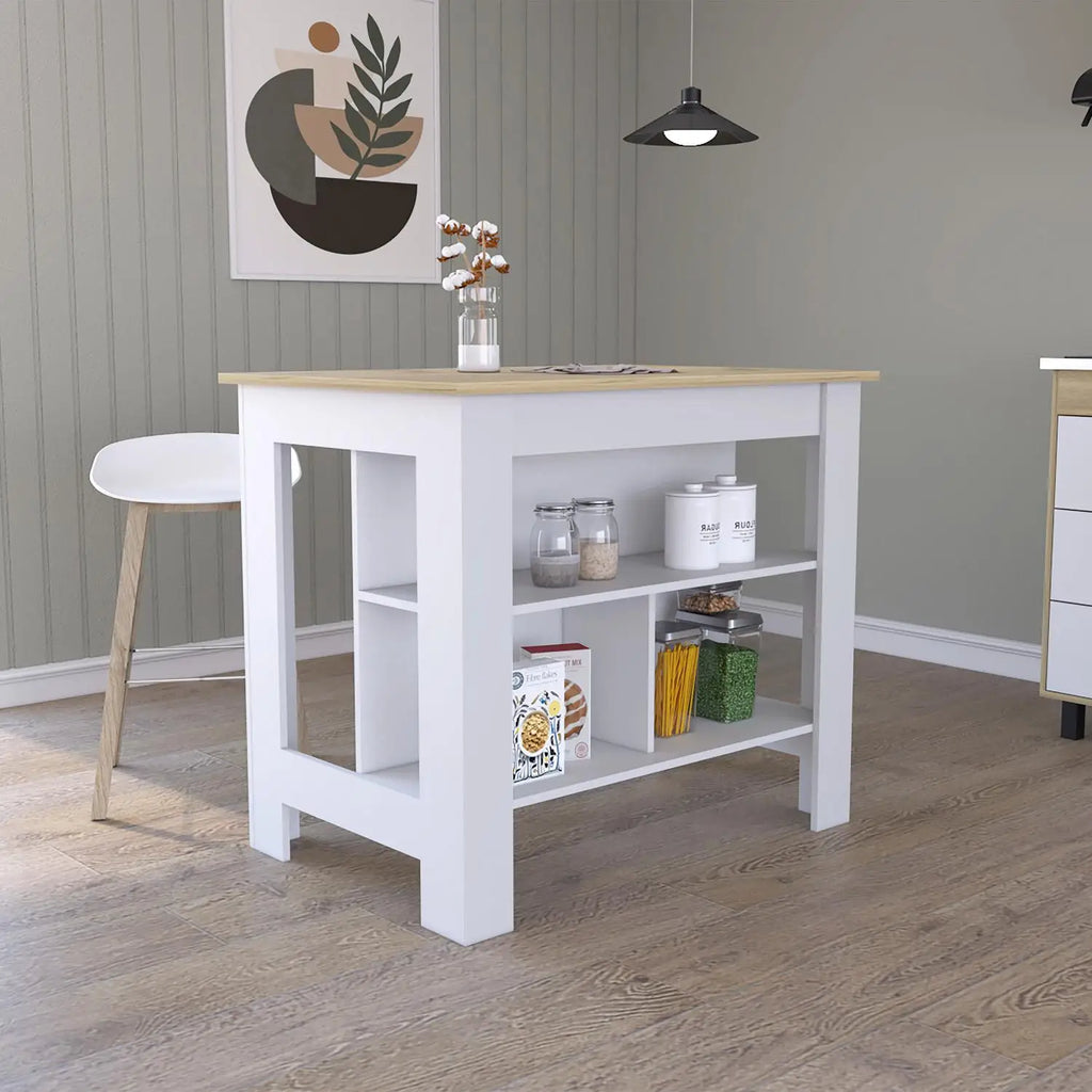 Cala Kitchen Island, 3 Shelves White/Light Oak