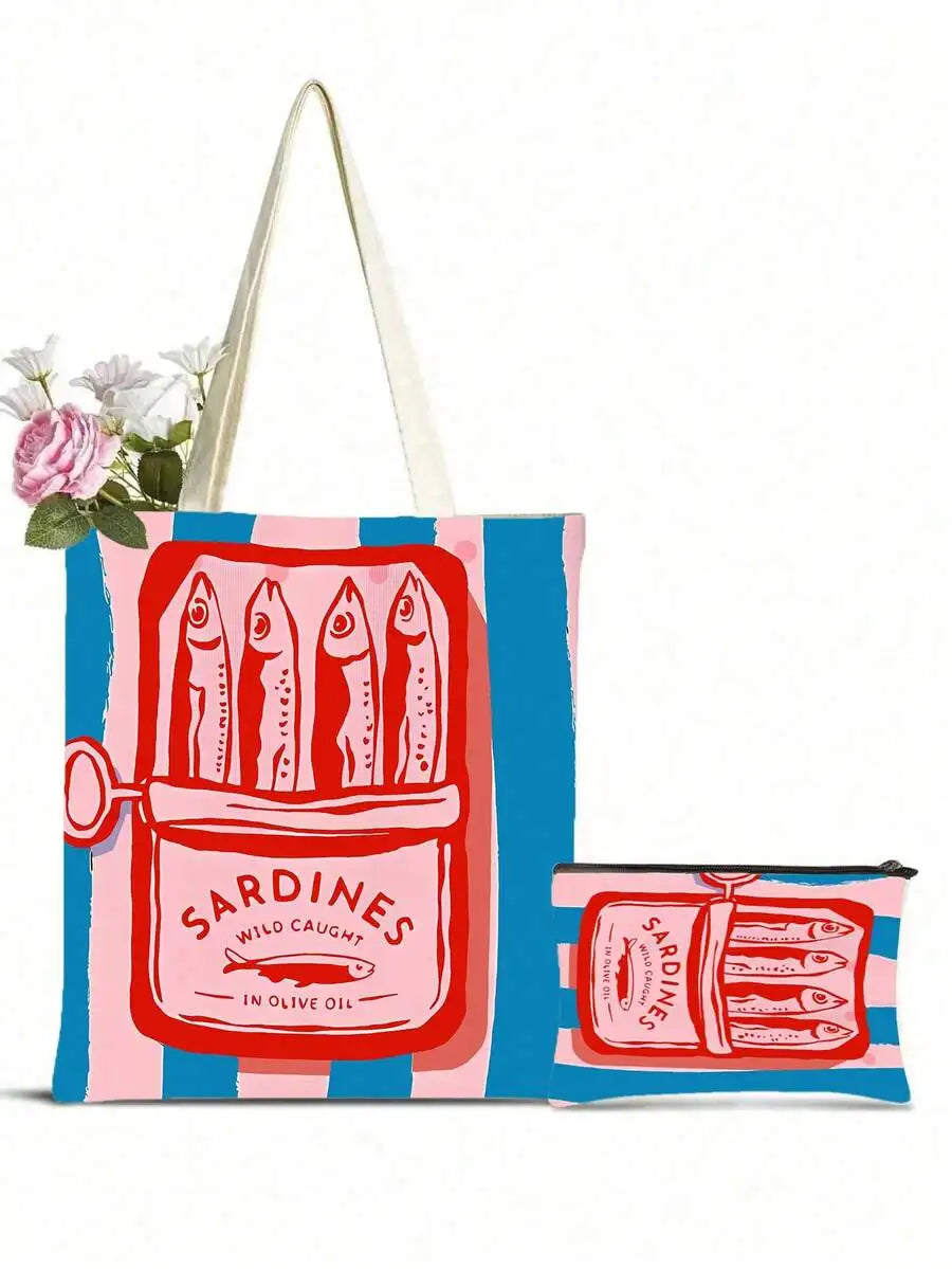 Reusable Tote Bag And Cosmetic Pouch Set