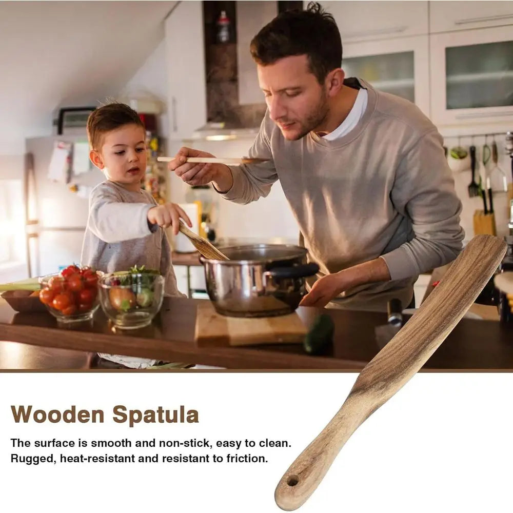 2-Piece Wooden Utensil Set for Baking, Mixing, and Stirring in Non-Stick Cookware