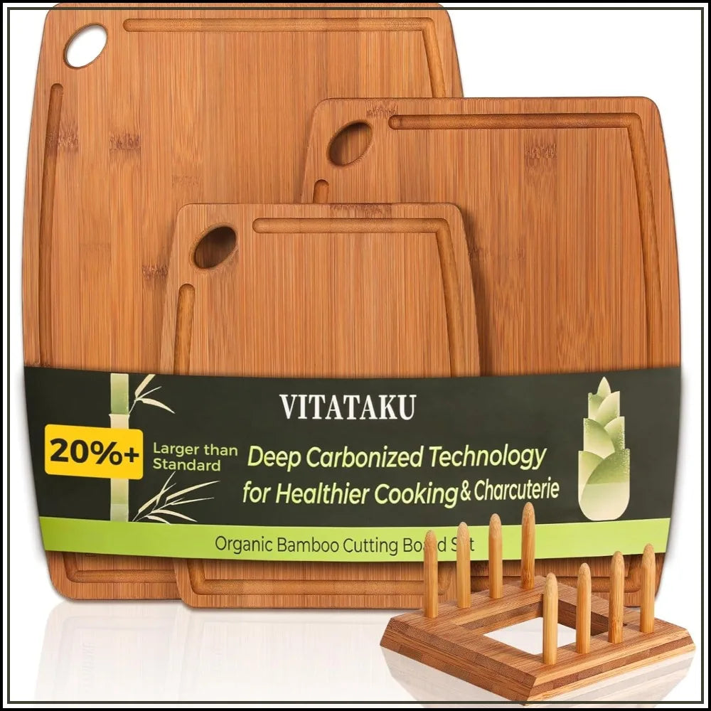 3 Bamboo Cutting/Serving/Charcuterie Boards & Stand