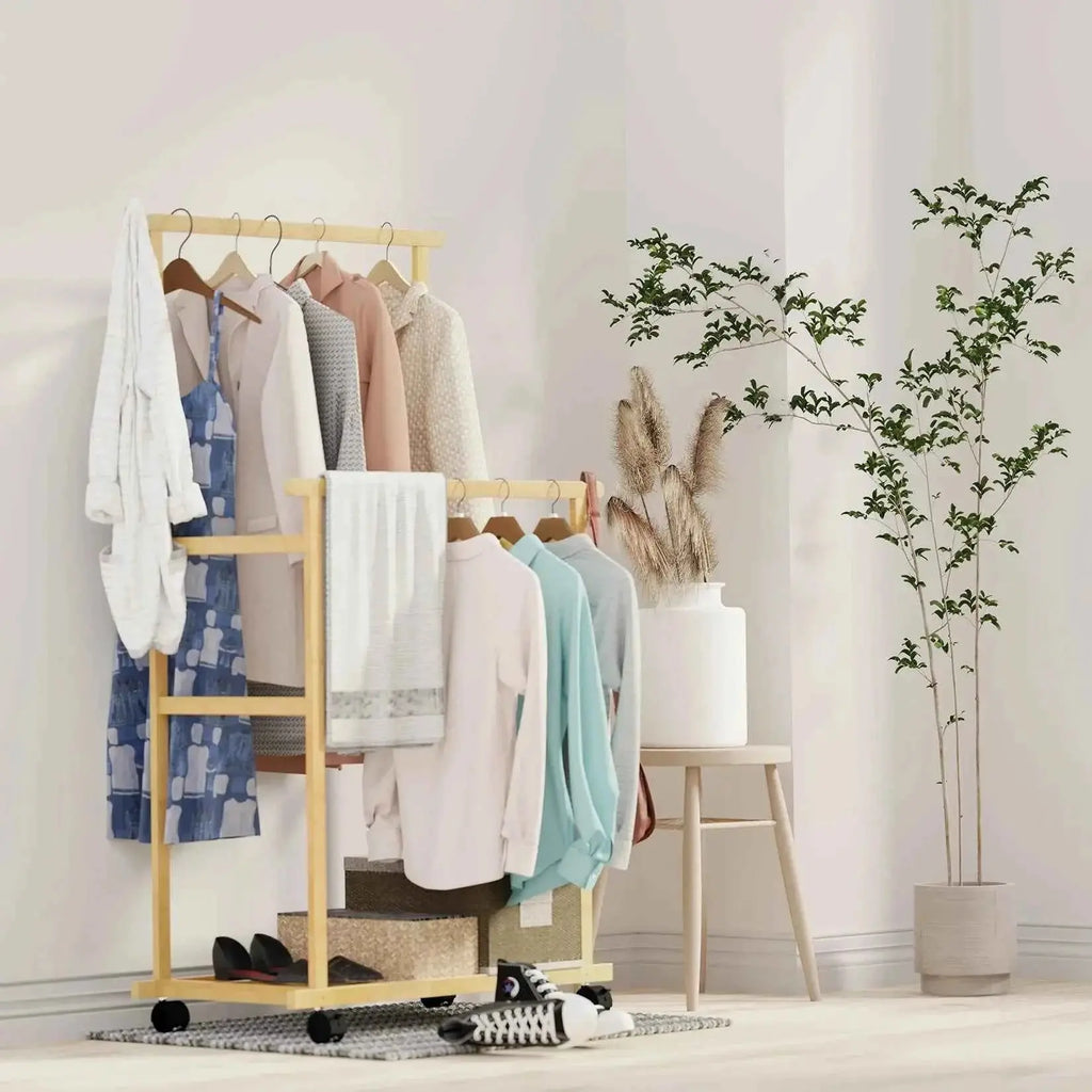 Bamboo Garment Rack with Storage Shelves Coat Rack